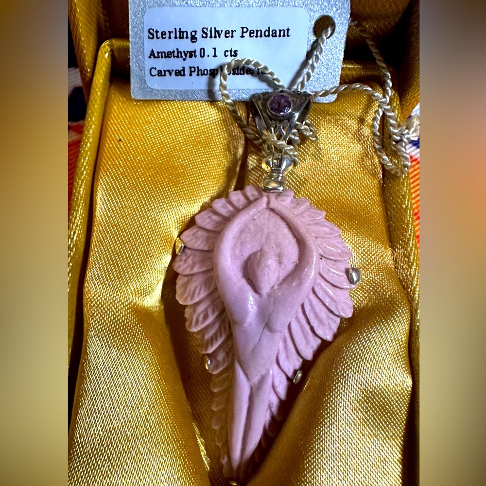$SOLD$ 05-STERLING SILVER PHOSPHOSIDERITE Carved Goddess .1ct Amethyst